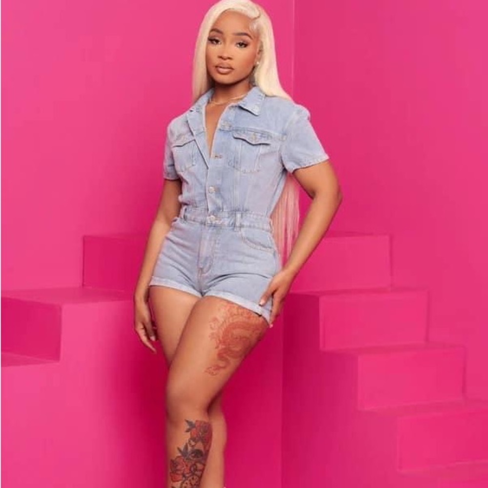 Brand new denim romper , size large